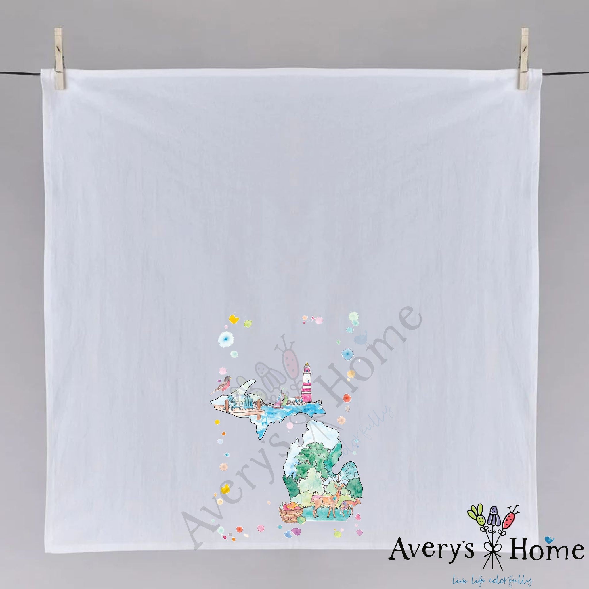 Michigan State Design dish towel hanging in the kitchen