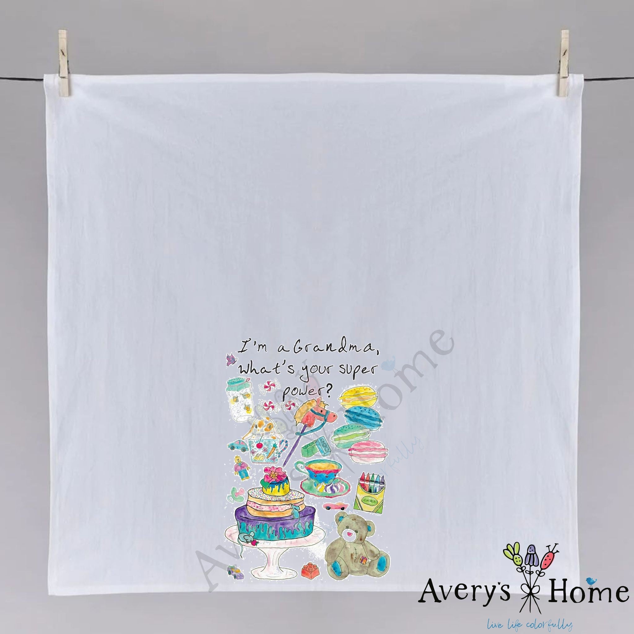 I'm a Grandma dish towel hanging in the kitchen