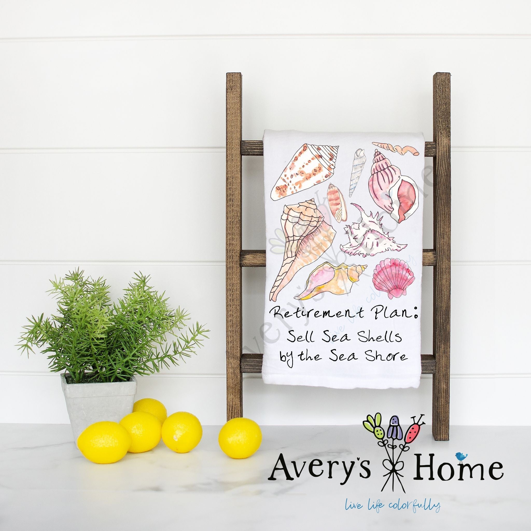 Beach Retirement Plan flour sack dish towel, art by Avery Jackson
