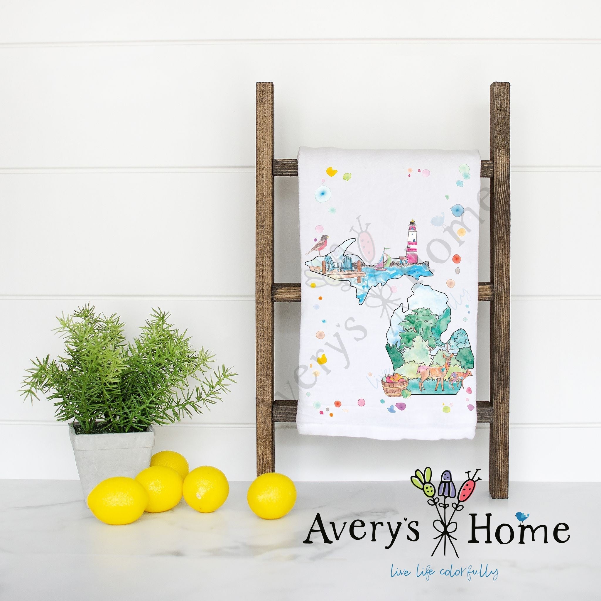 Michigan State Design flour sack dish towel, art by Avery Jackson