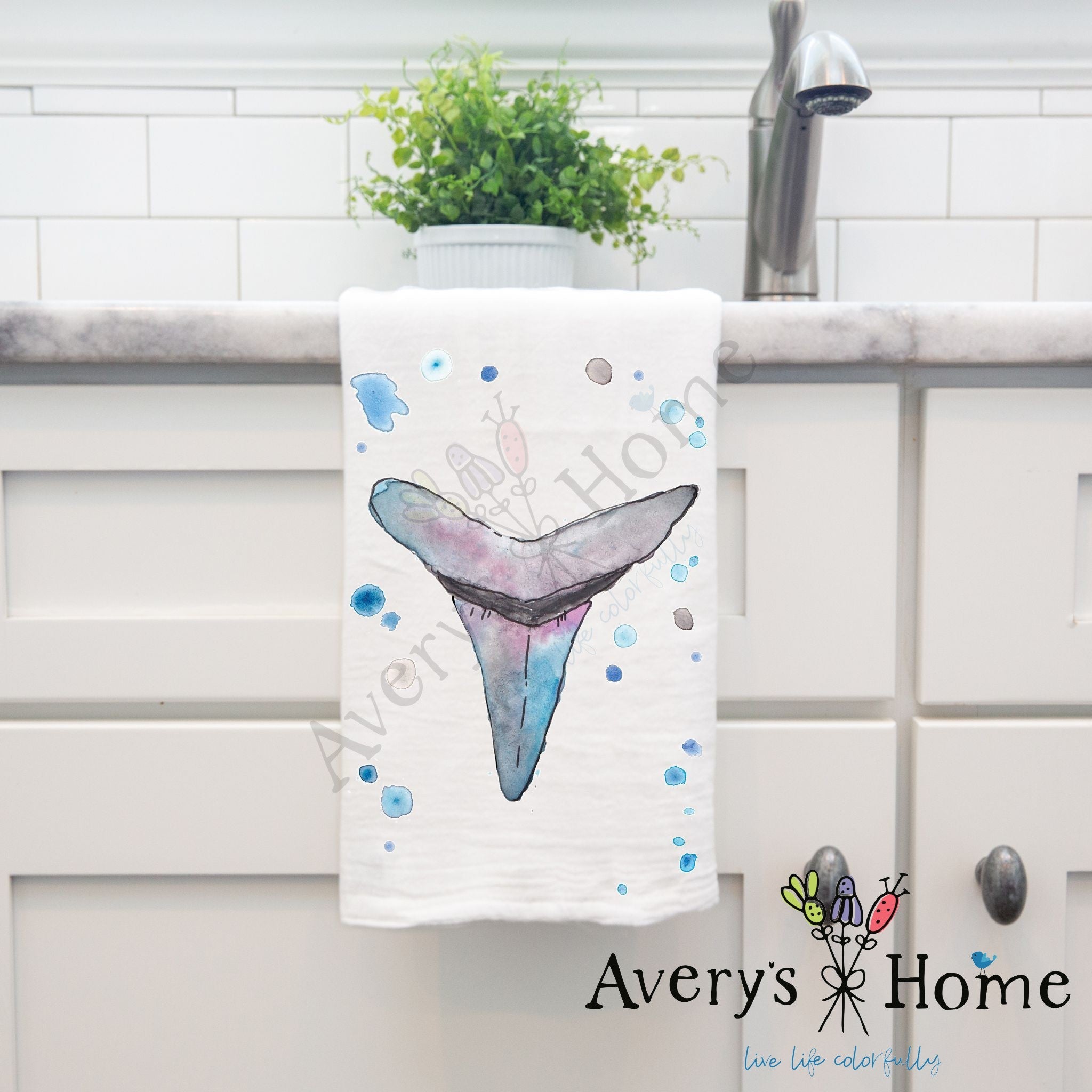 Shark Tooth dish towel, 27x27 flour sack cotton
