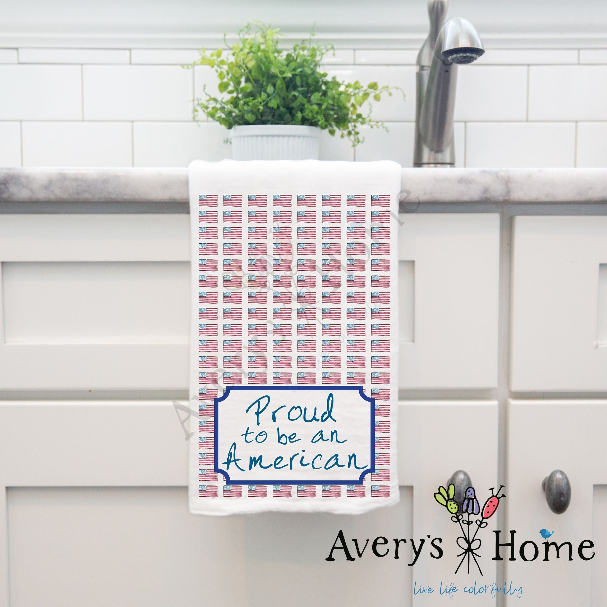 Proud to Be American dish towel, 27x27 flour sack cotton