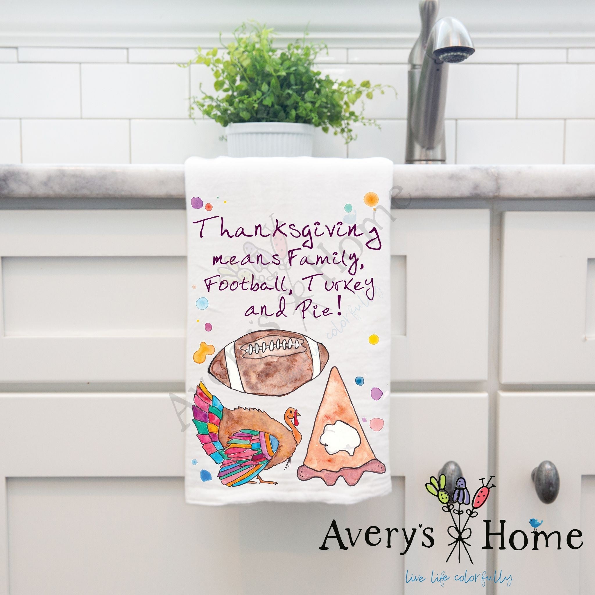 Thanksgiving Means Family dish towel, 27x27 flour sack cotton