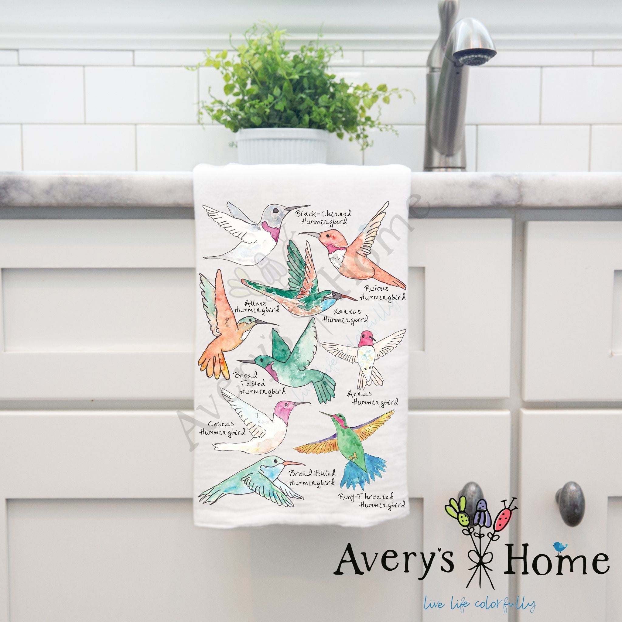 North America Hummingbirds dish towel, 27x27 flour sack cotton