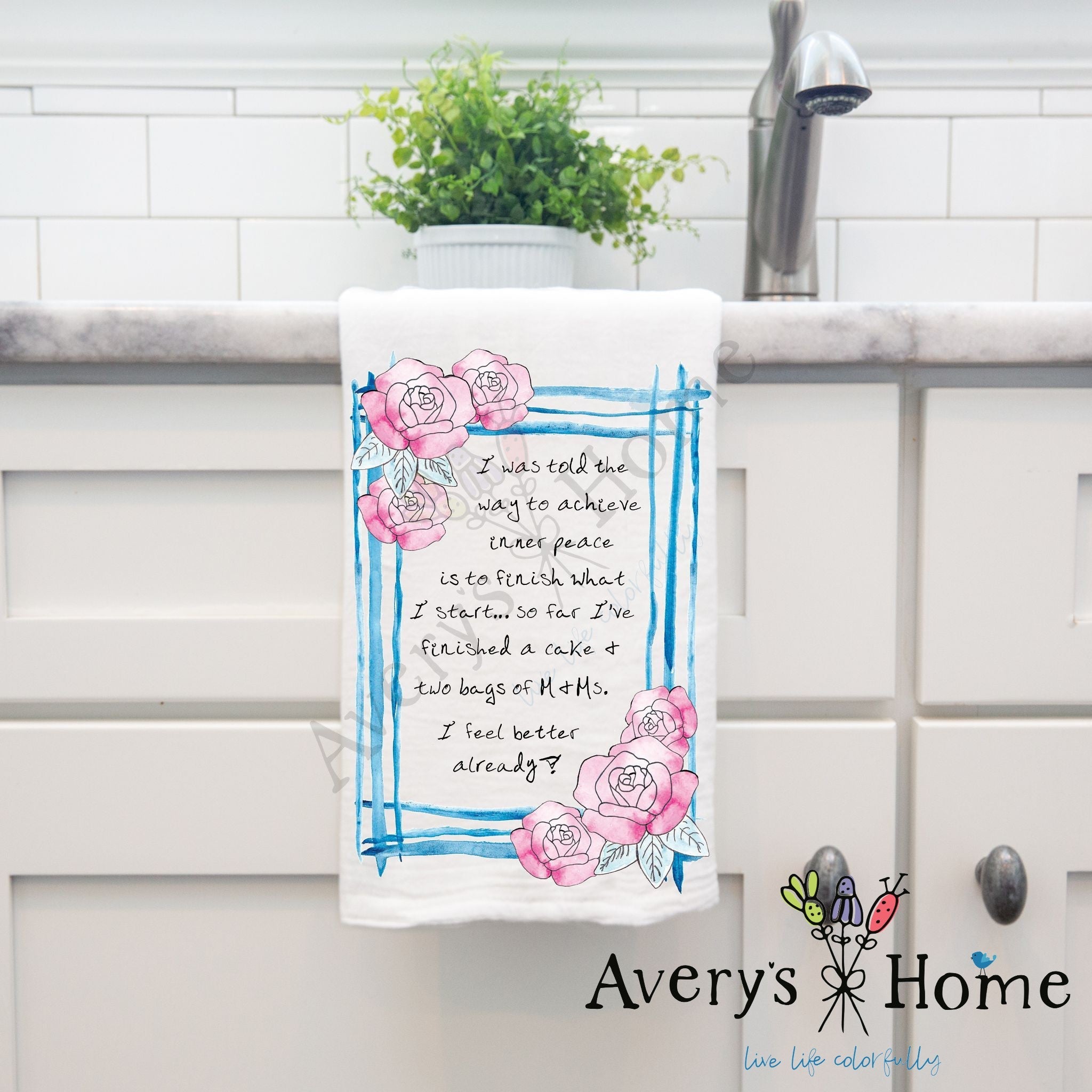 Finishing Projects Candy dish towel hanging by kitchen sink
