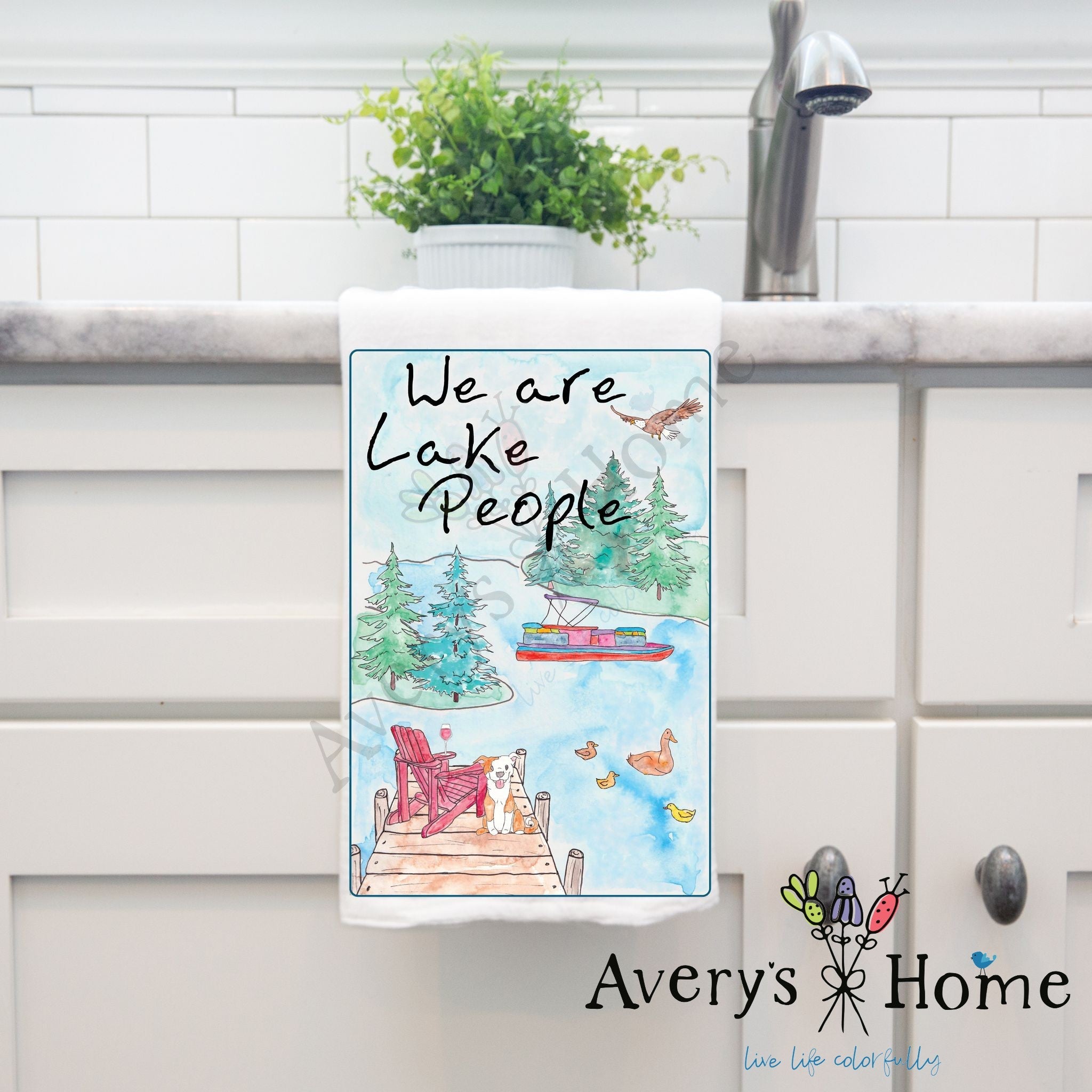 We are Lake People dish towel, 27x27 flour sack cotton