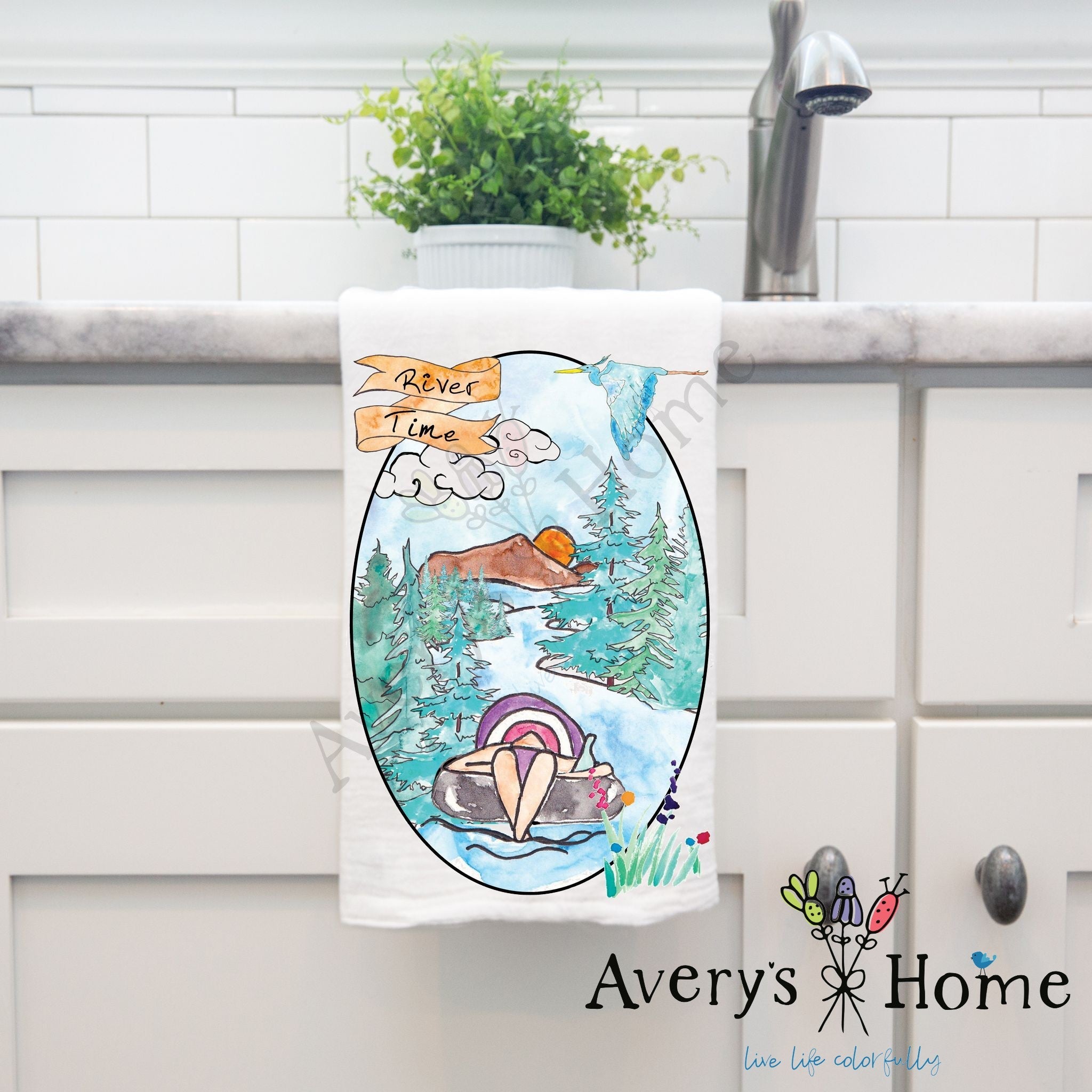 River Time dish towel design detail