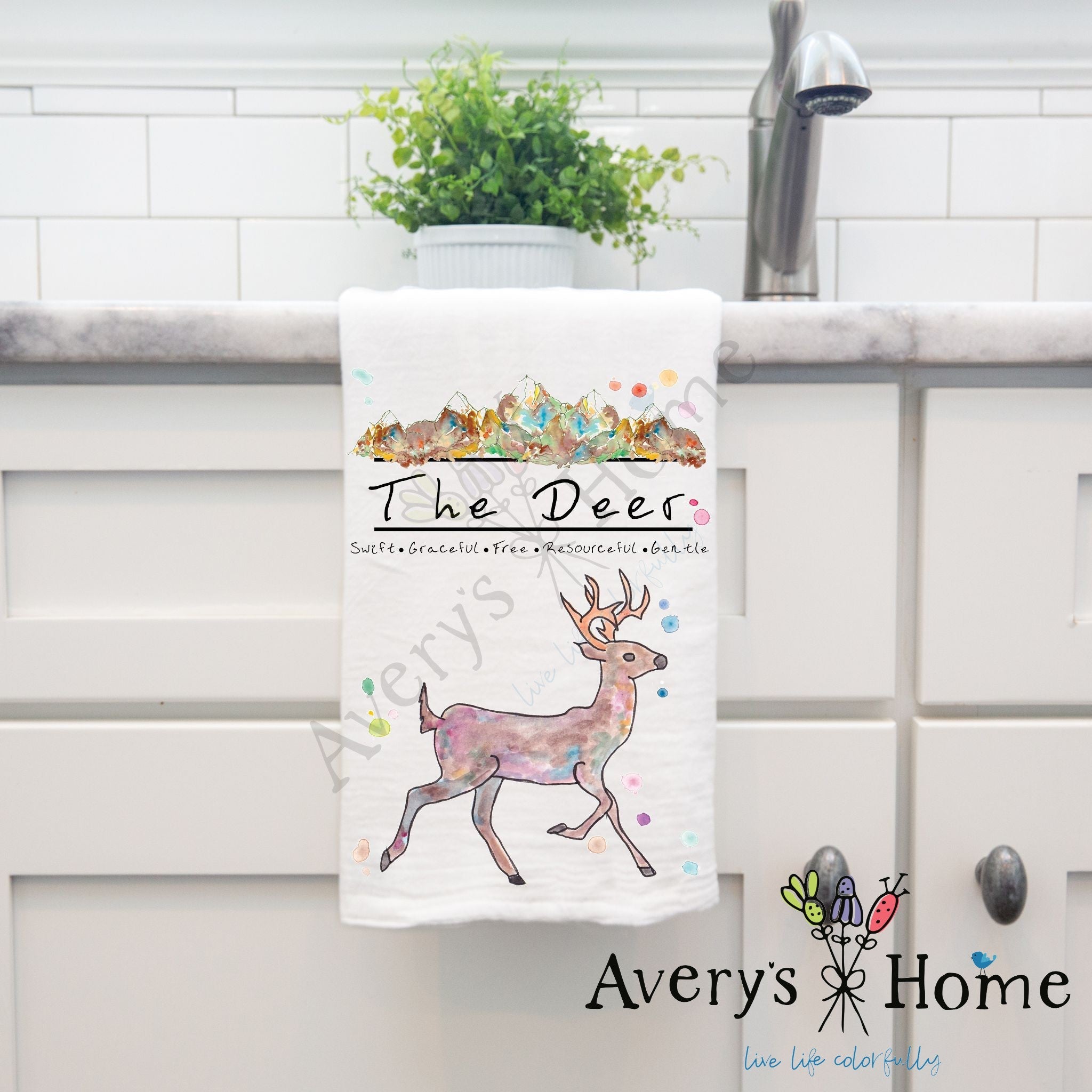 Mountain White-tailed Deer dish towel, 27x27 flour sack cotton