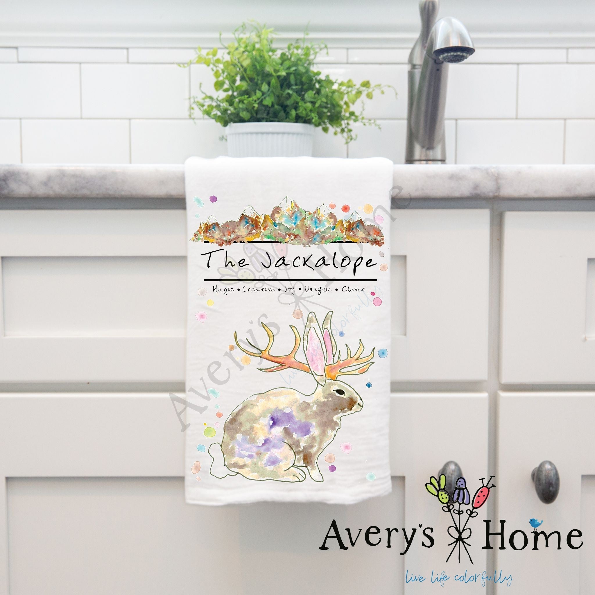 Mountain Jackalope dish towel, 27x27 flour sack cotton