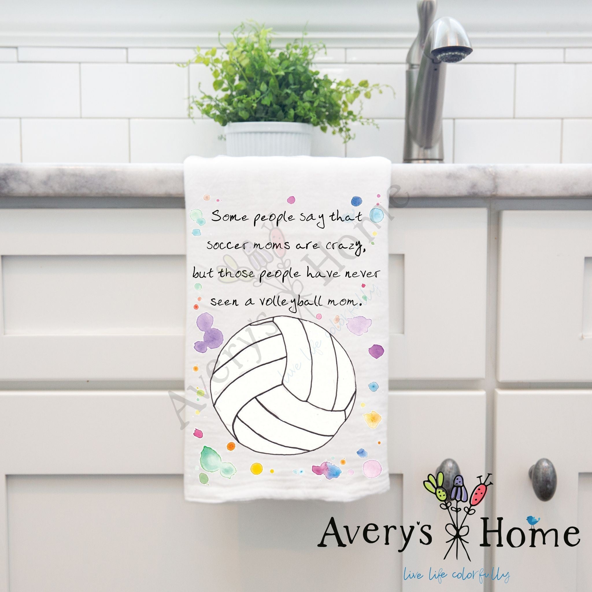 Volleyball Moms dish towel, 27x27 flour sack cotton