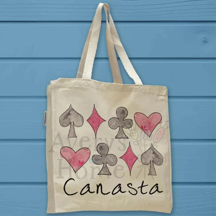 Canasta Strategy cotton tote bag, art by Avery Jackson