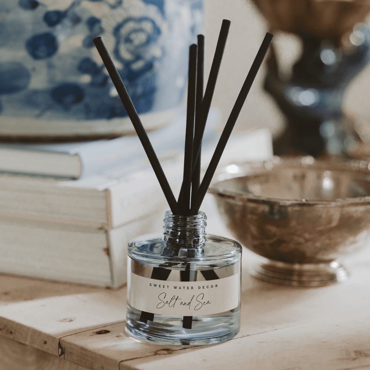 Salt and Sea Blue Tinted Glass Jar Reed Diffuser