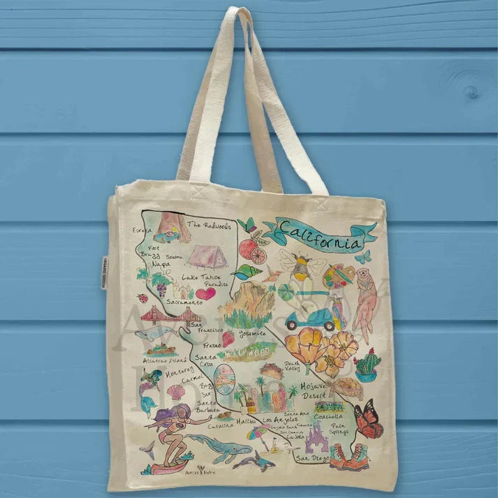 California State Map cotton tote bag, art by Avery Jackson