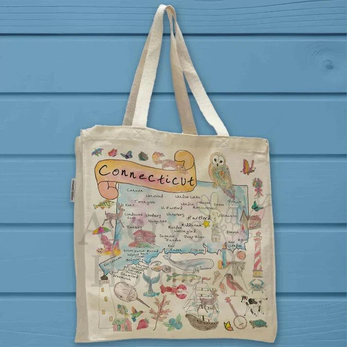 Connecticut State Map cotton tote bag, art by Avery Jackson