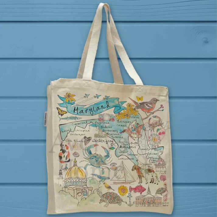 Maryland State Map cotton tote bag, art by Avery Jackson