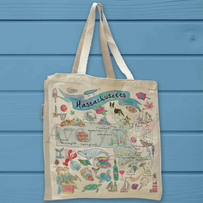 Massachusetts State Map cotton tote bag, art by Avery Jackson