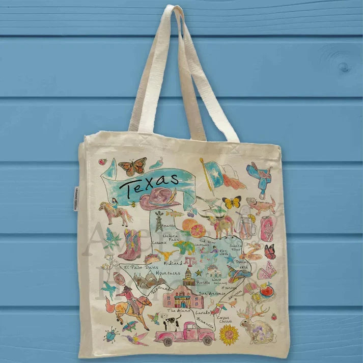 Texas State Map cotton tote bag, art by Avery Jackson