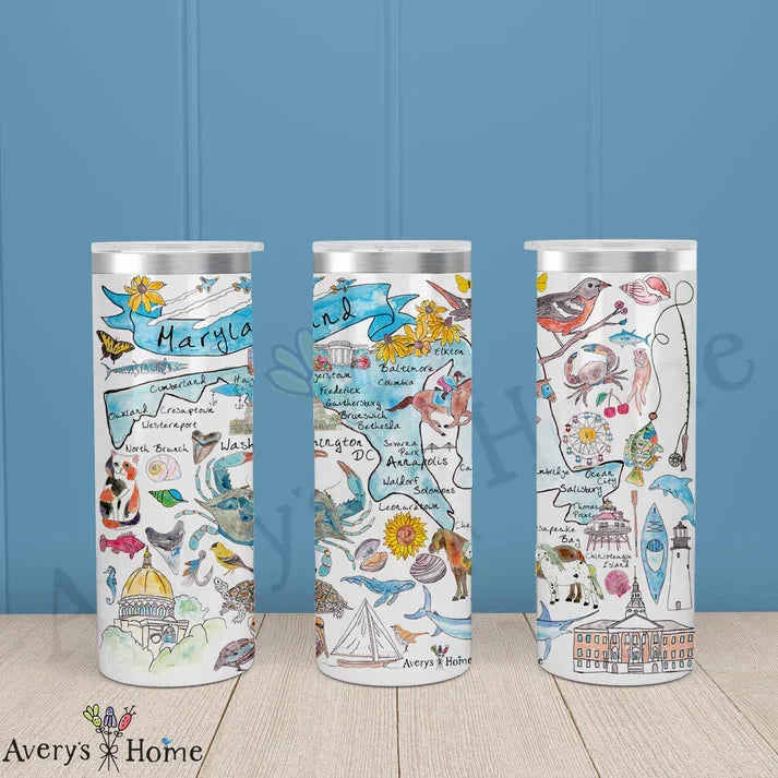 Maryland State Map 20 oz Skinny Tumbler