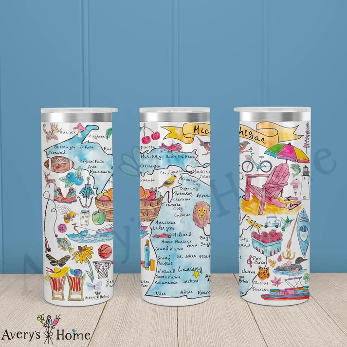 Michigan State Map 20 oz Skinny Tumbler