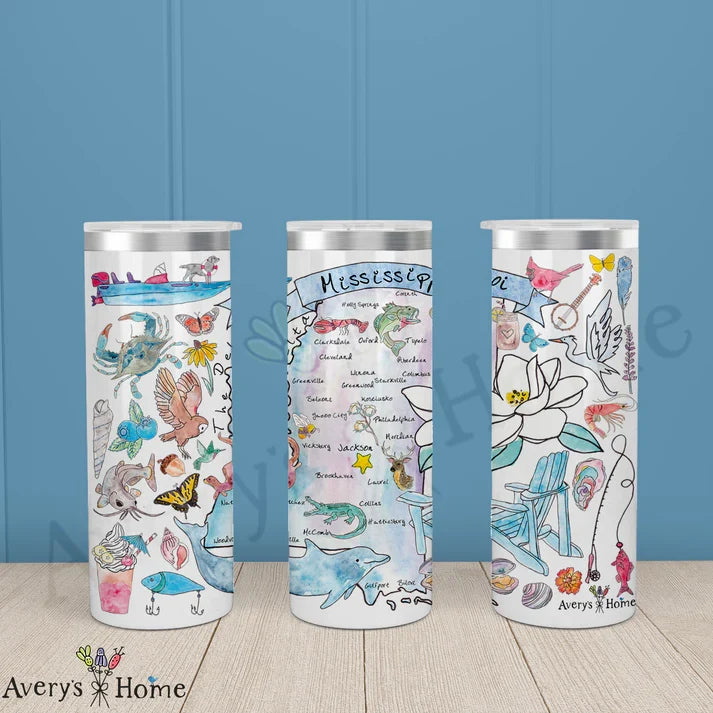 Mississippi State Map 20 oz Skinny Tumbler