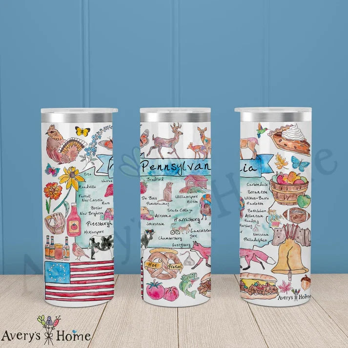 Pennsylvania State Map 20 oz Skinny Tumbler