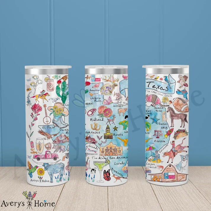 Texas State Map 20 oz Skinny Tumbler