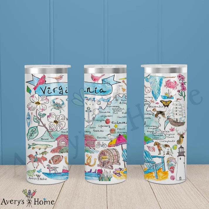 Virginia State Map 20 oz Skinny Tumbler