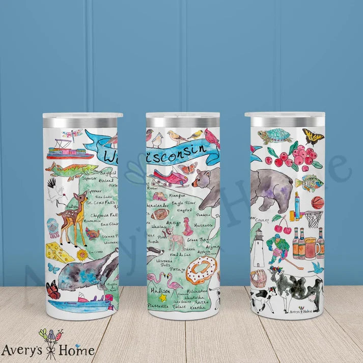 Wisconsin State Map 20 oz Skinny Tumbler