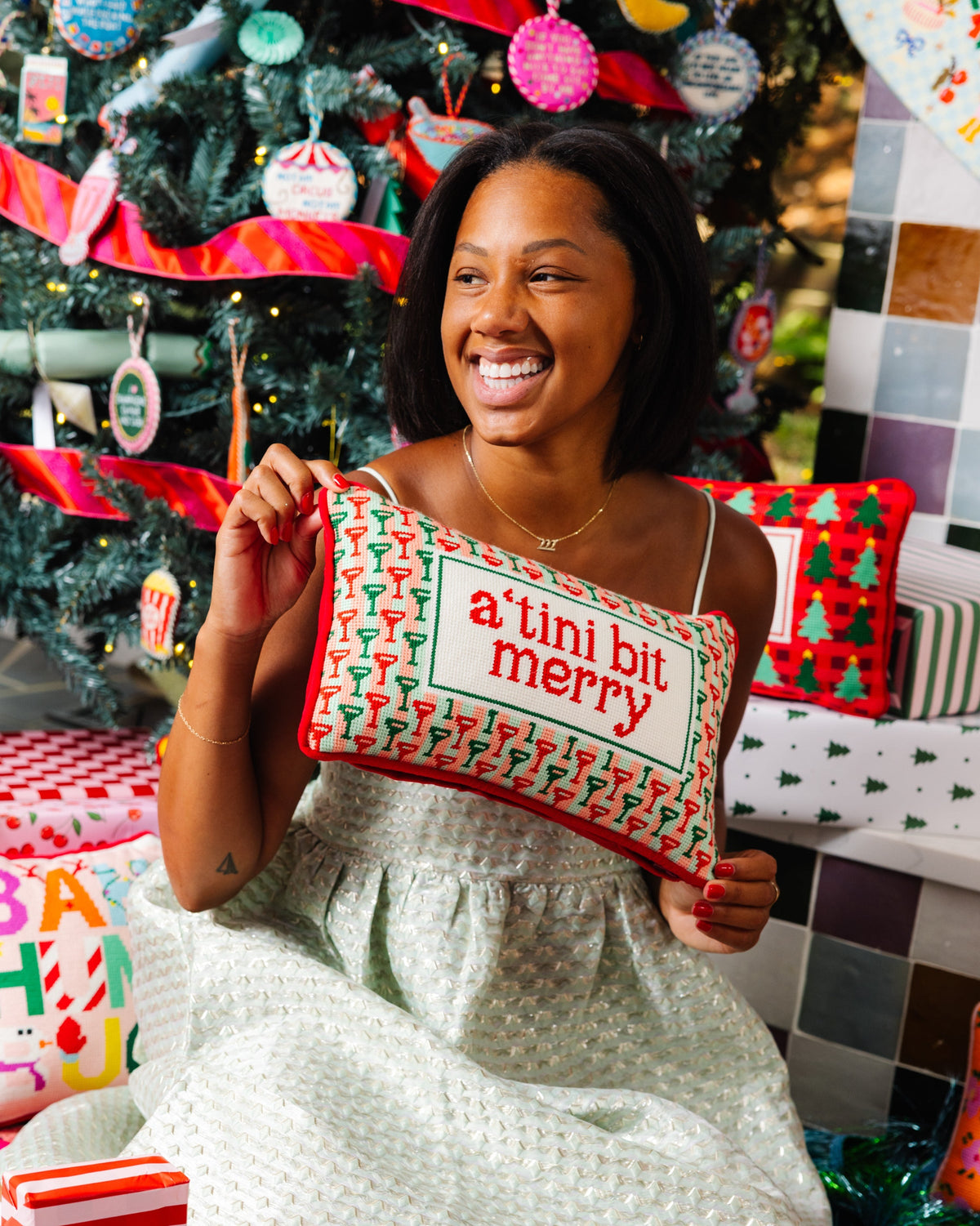 A Tini Bit Merry Needlepoint Pillow