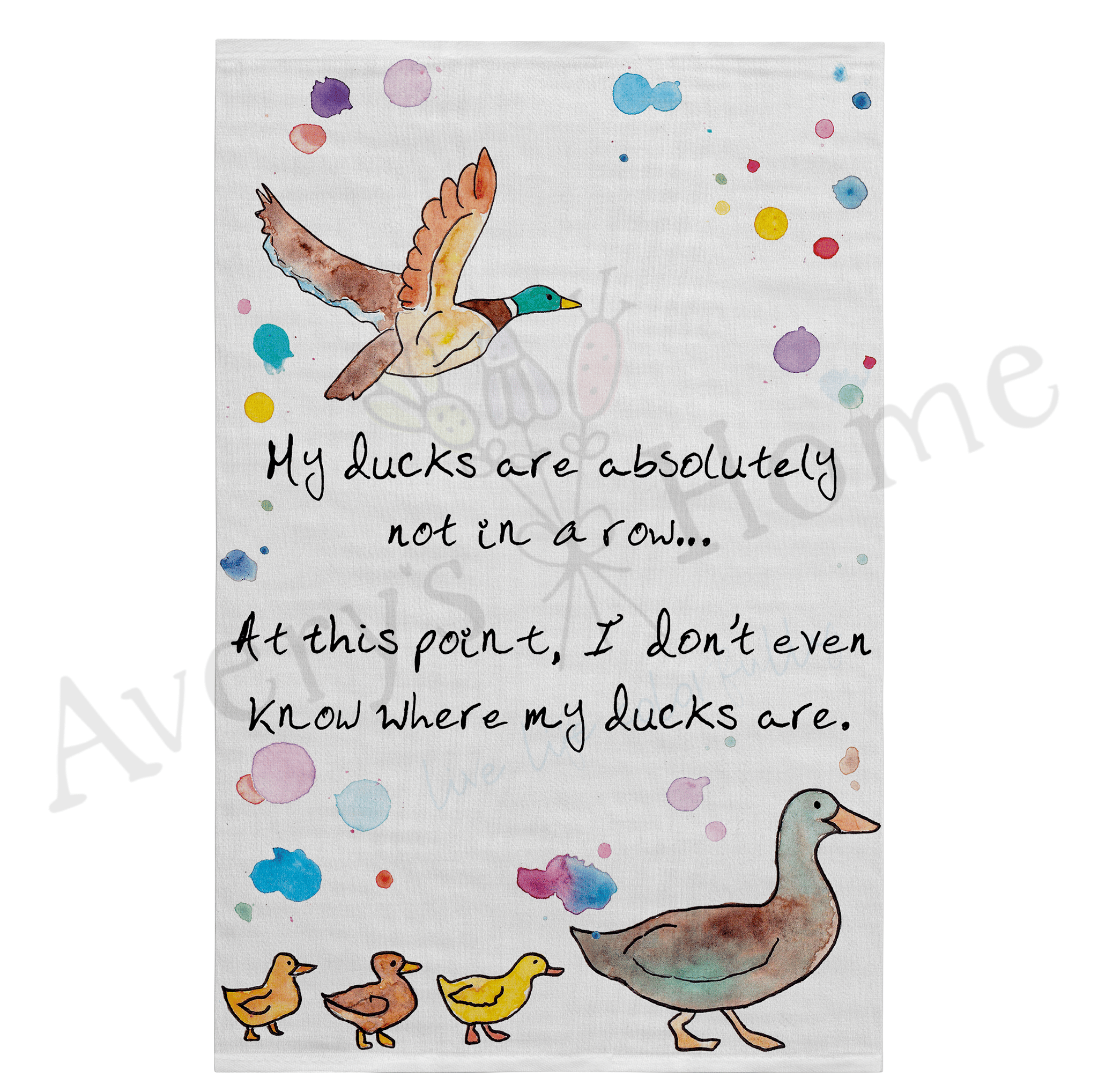 Ducks in a Row dish towel design detail