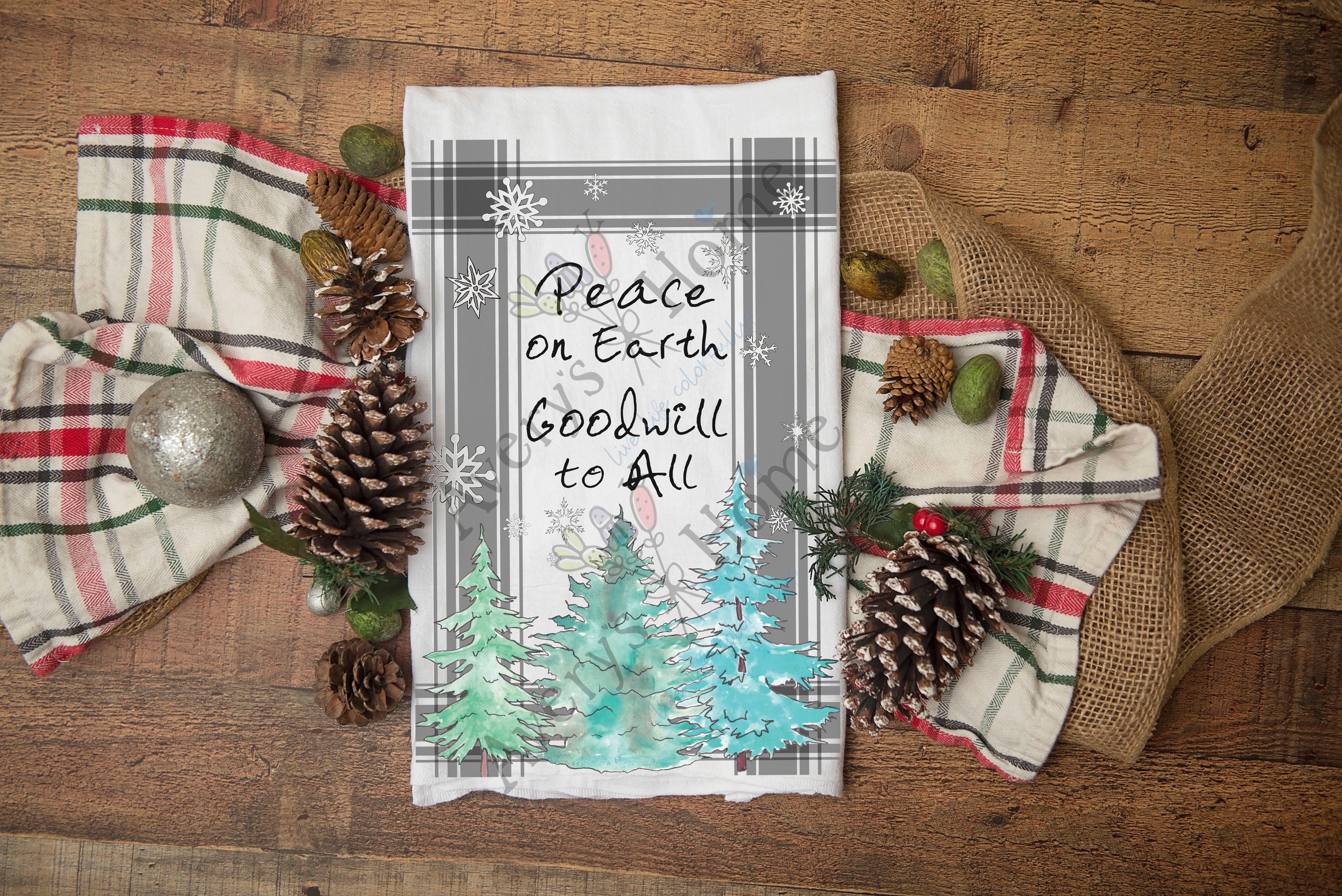 Peace on Earth flour sack dish towel, art by Avery Jackson