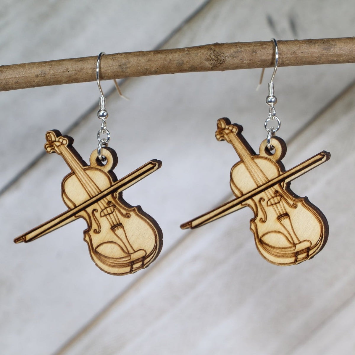 Violin Wooden Dangle Earrings | Music Instrument Jewelry
