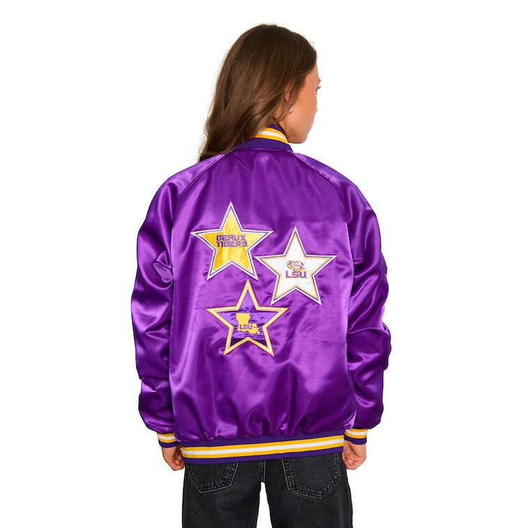 LSU Satin Letterman Bomber Jacket
