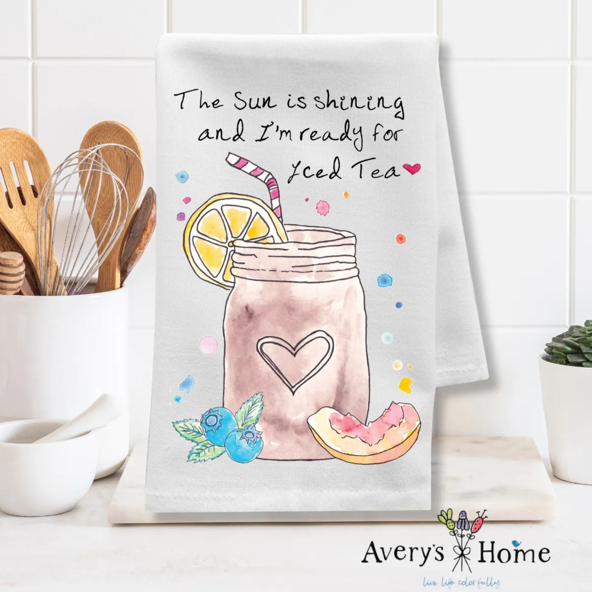 I'm Ready for Iced Tea dish towel folded, 27x27 flour sack cotton