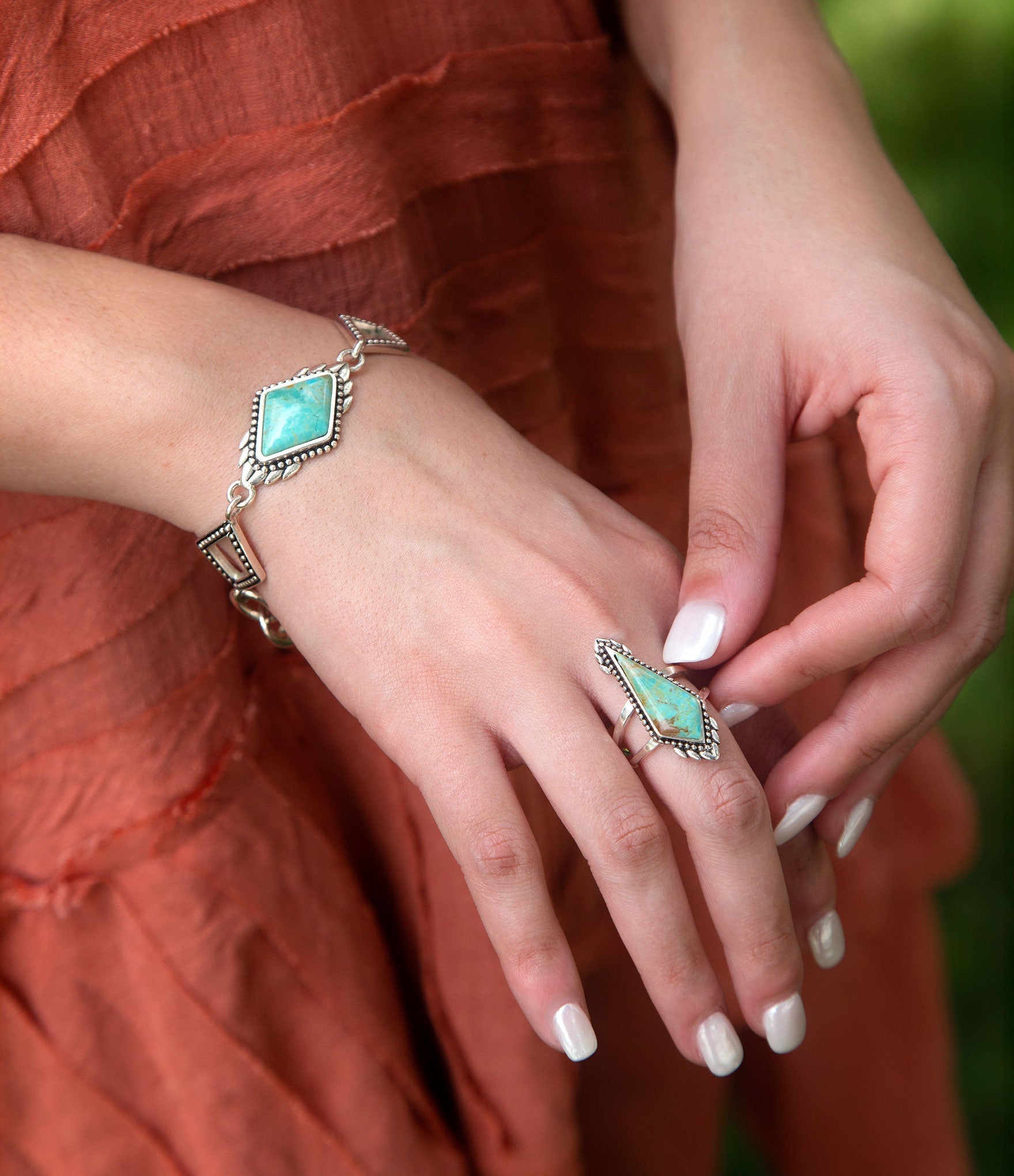 Anemone Blue Turquoise and Sterling Silver Statement Ring