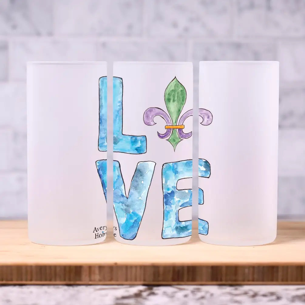 Fleur-de-lis Mardi Gras Frosted Drinking Glass