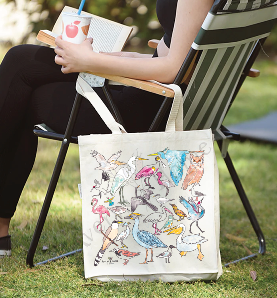 Coastal Birds cotton tote bag, art by Avery Jackson