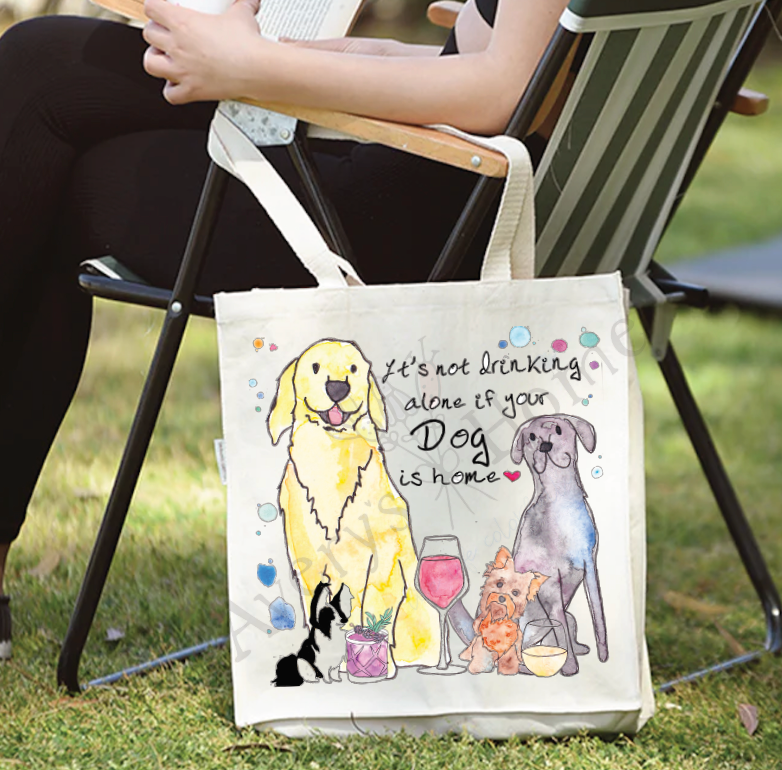 Dogs and Wine cotton tote bag, art by Avery Jackson