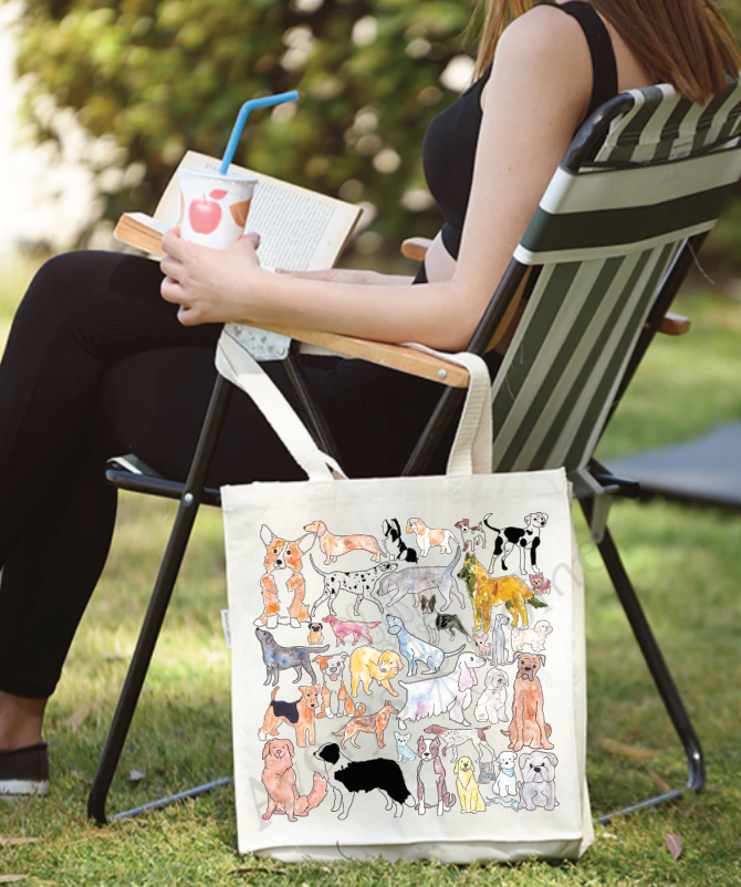 Adorable Dogs cotton tote bag, art by Avery Jackson