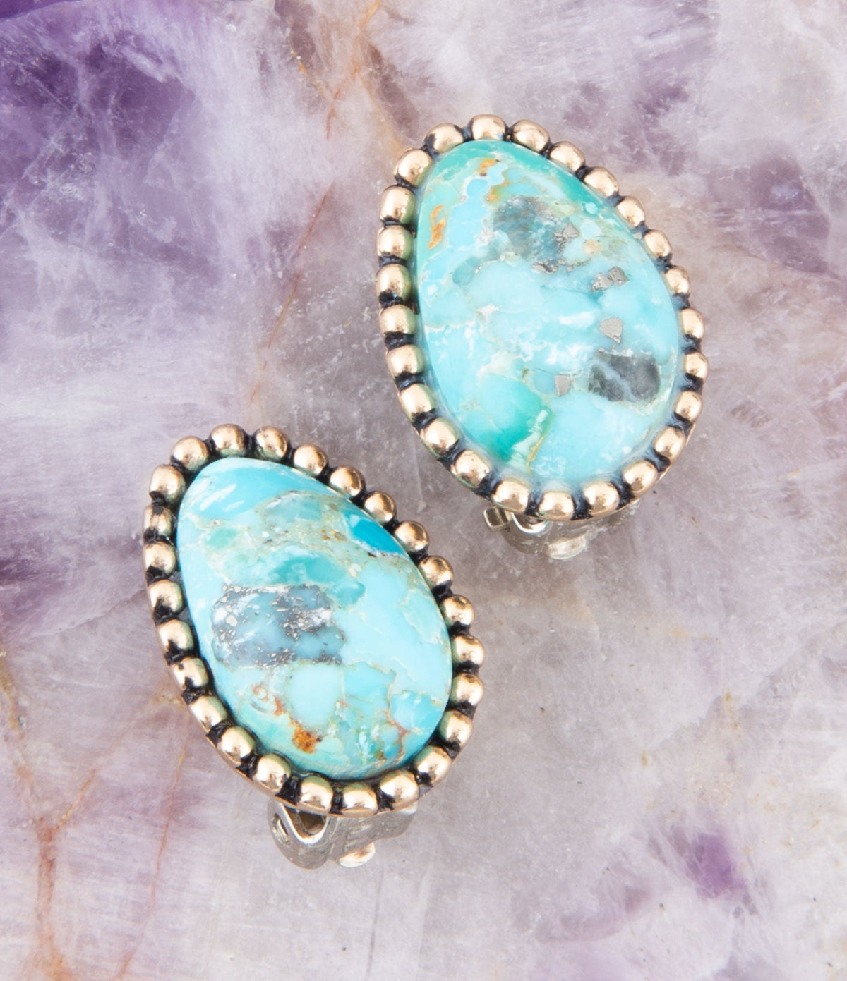 Clip On Blue Turquoise Golden Earrings
