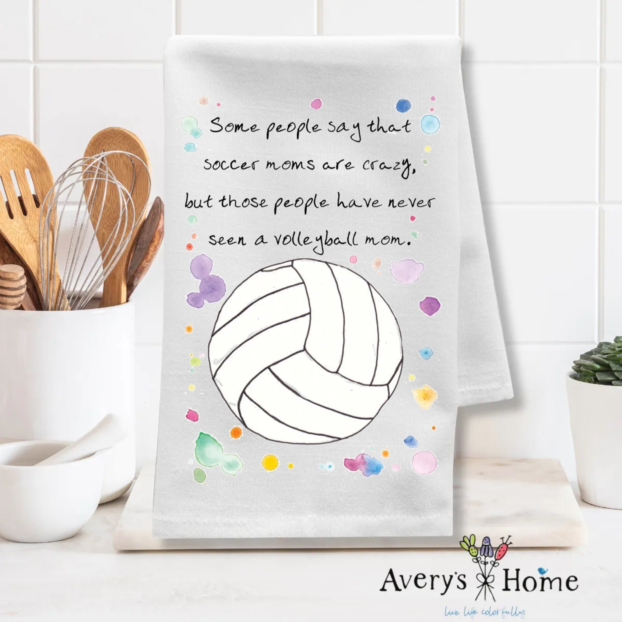 Volleyball Moms dish towel design detail