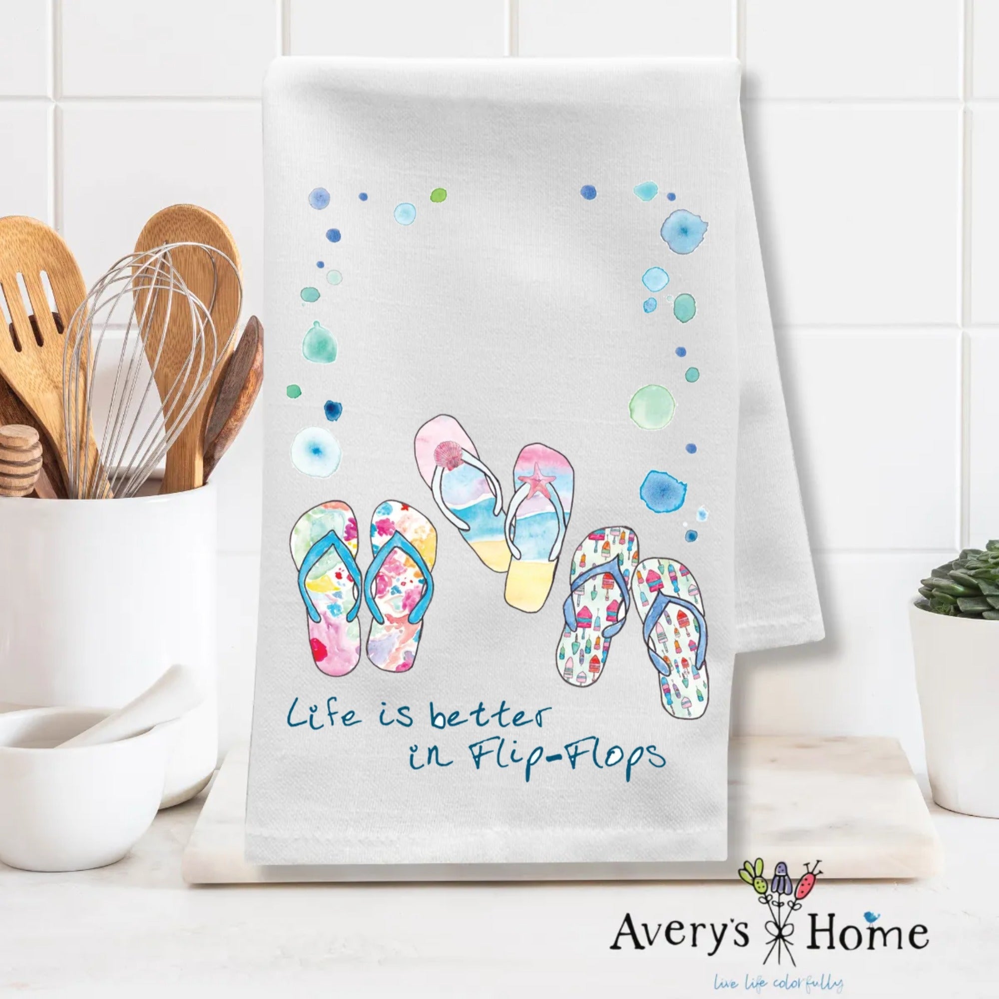 Life is Better...Flip-Flops dish towel design detail