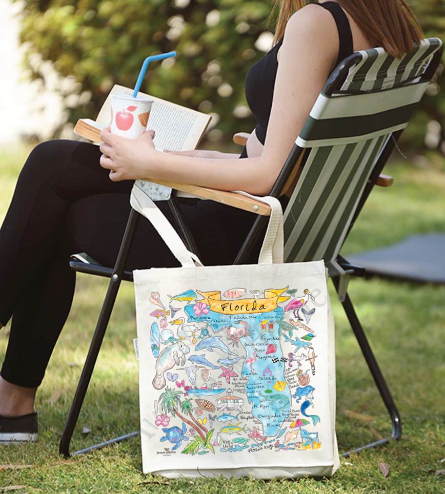 Florida State Map cotton tote bag, art by Avery Jackson
