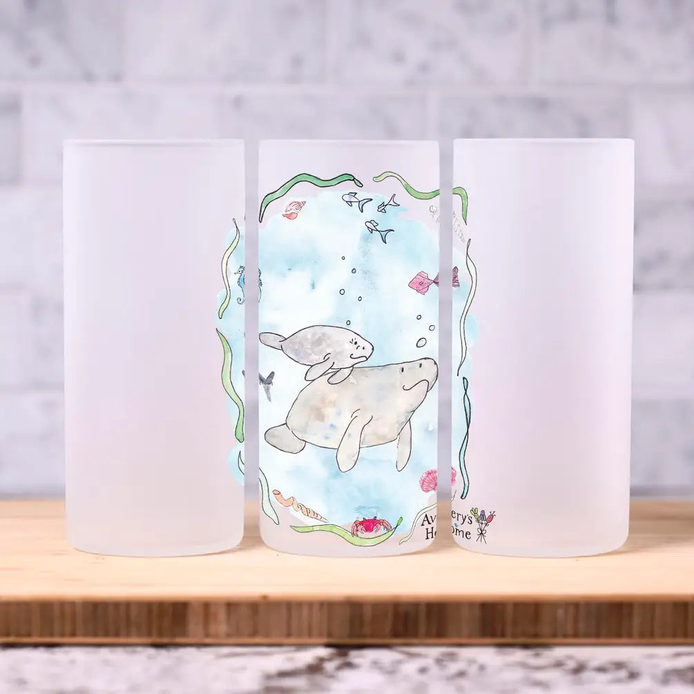 Manatee Mom & Baby Frosted Drinking Glass