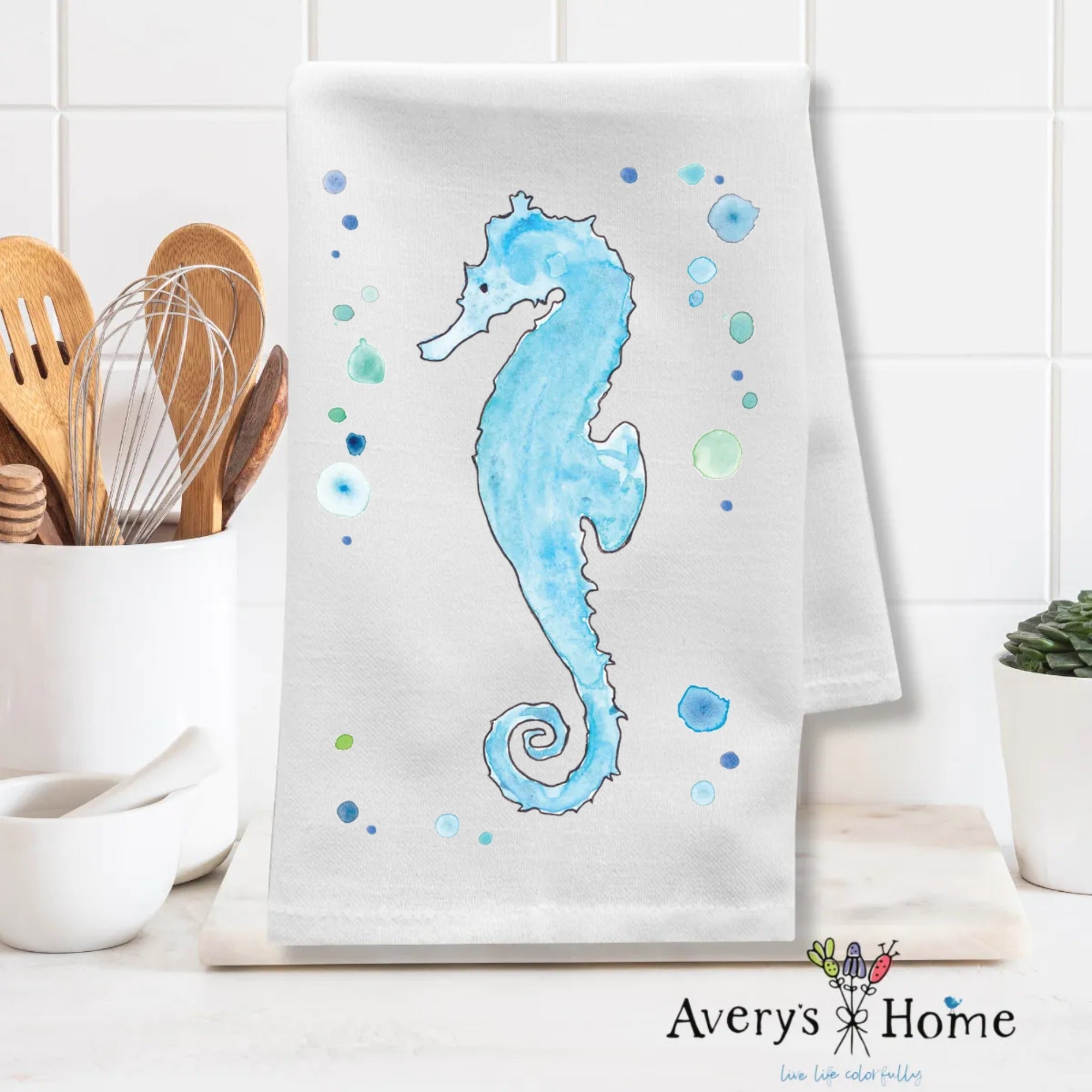 Seahorse dish towel design detail