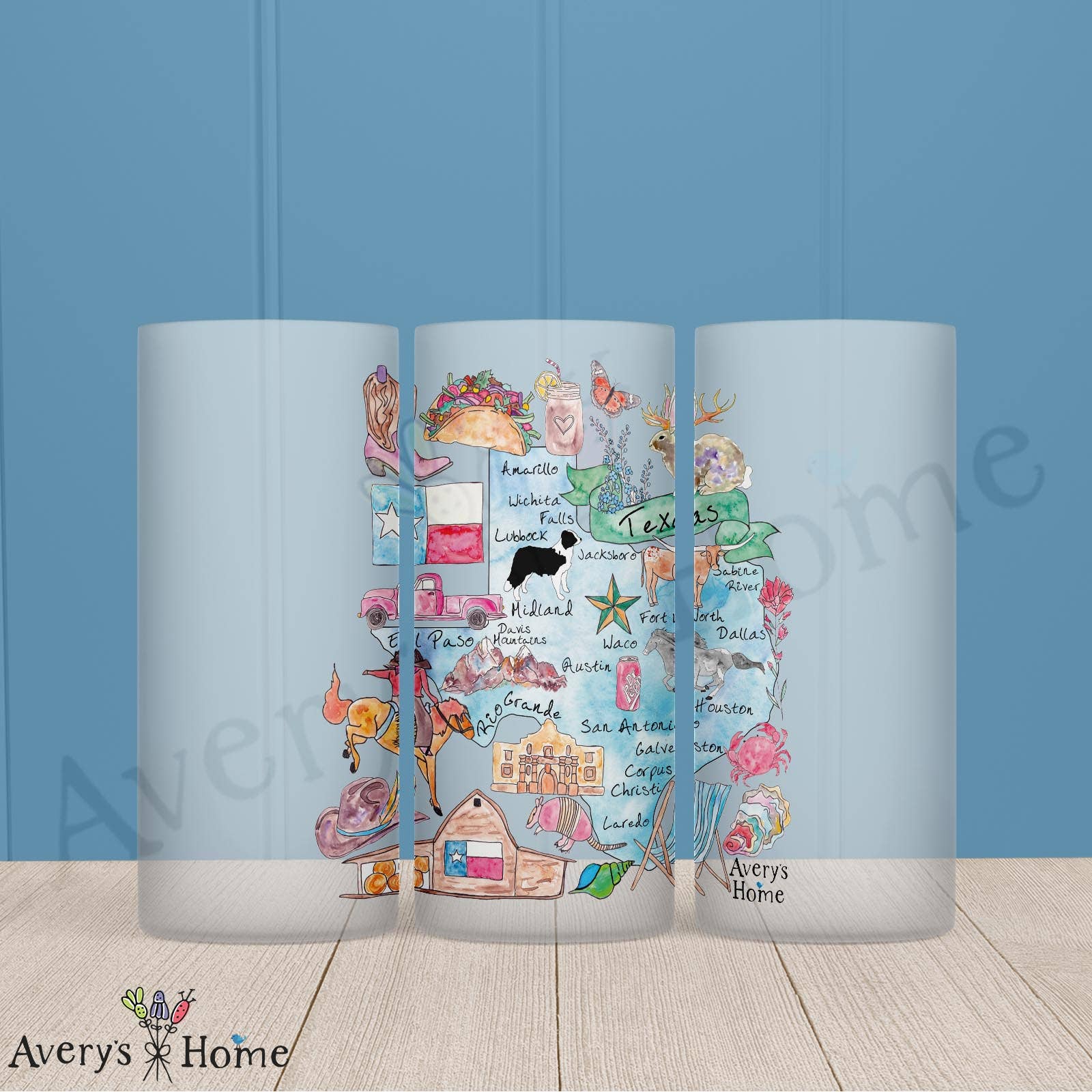 Texas State Map Frosted Drinking Glass