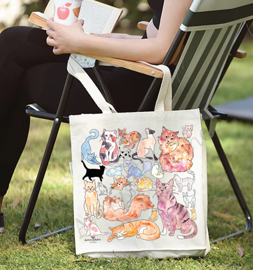 Adorable Cats cotton tote bag, art by Avery Jackson