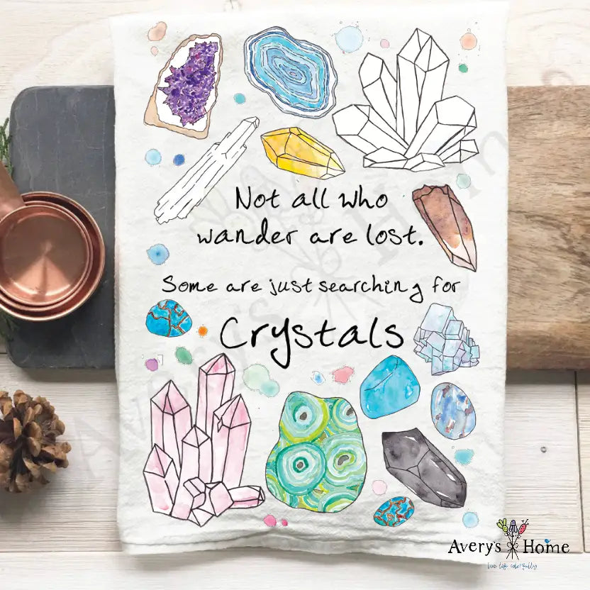 Crystal Hunting flour sack dish towel, art by Avery Jackson