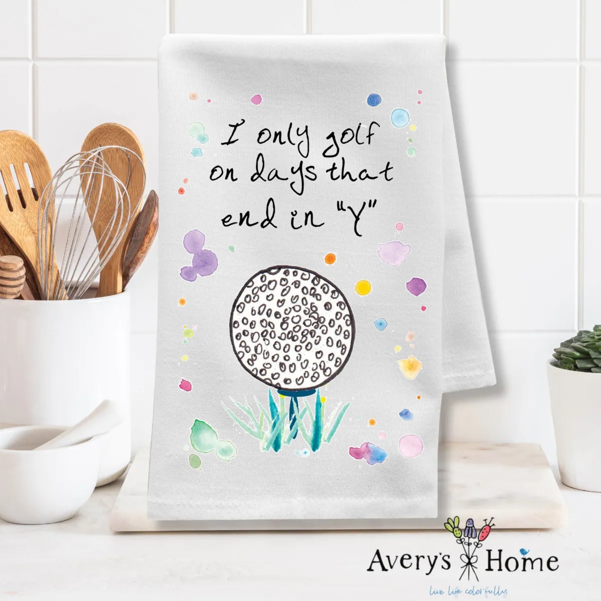 Golfing on Days that End in Y dish towel folded, 27x27 flour sack cotton