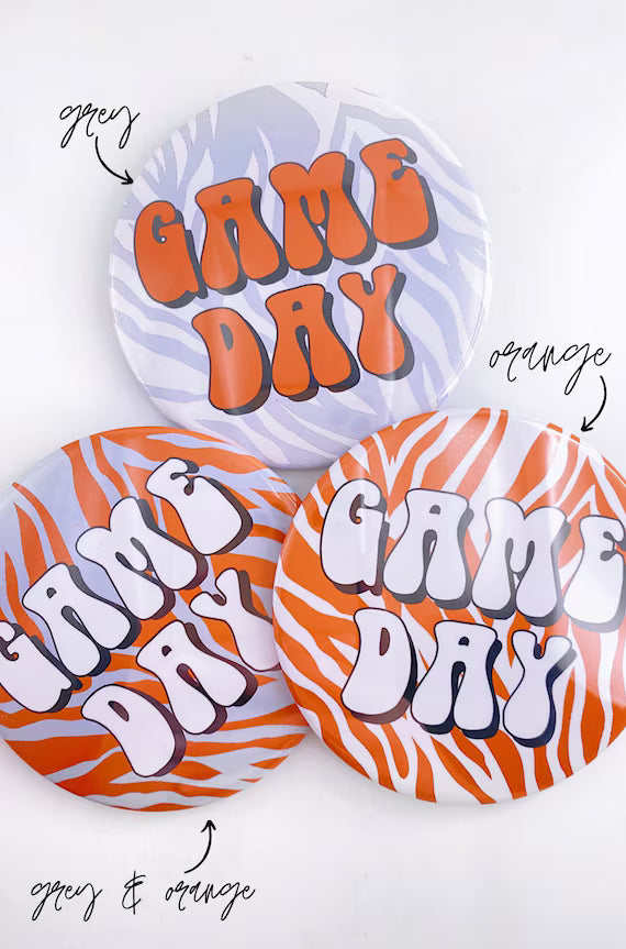 Zebra Game Day Button - Burnt Orange